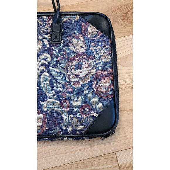 Vintage Floral Tapestry Briefcase With Faux Leather Accents & Dual Handles - Picture 2 of 16